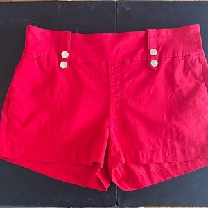 INC International Concepts Bright Red High-Waist Shorts with Silver Button Tabs